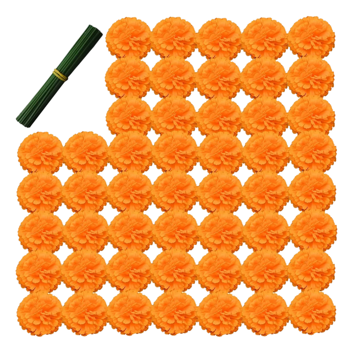 10–100 Stück künstliche Ringelblumenköpfe mit Stielen, Altardekorationen zum Tag der Toten, DIY-Girlande, Kranz, mexikanische Partydekoration – Detail 1