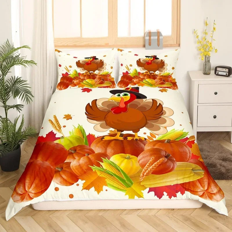 

Autumn Pumpkin Bedding Three Piece Set Rural Farmhouse Boys and Girls Turkey Thanksgiving Decoration