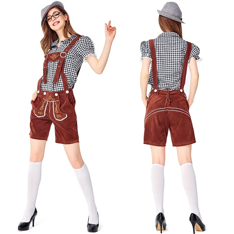Damen Lederhosen- und Hemd-Outfit Oktoberfest Trachtenkostüm Parade Kneipen-Kellnerin-Outfit Cosplay Festliches Partykleid – Detail 10