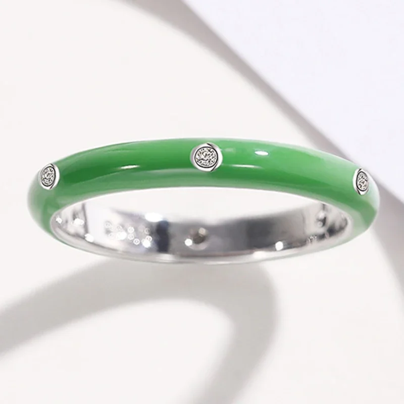 Rainbow Color Enamel Finger Rings for Women with Dazzling CZ Stone Exquisite Fashion Female Accessories Party Jewelry Hot