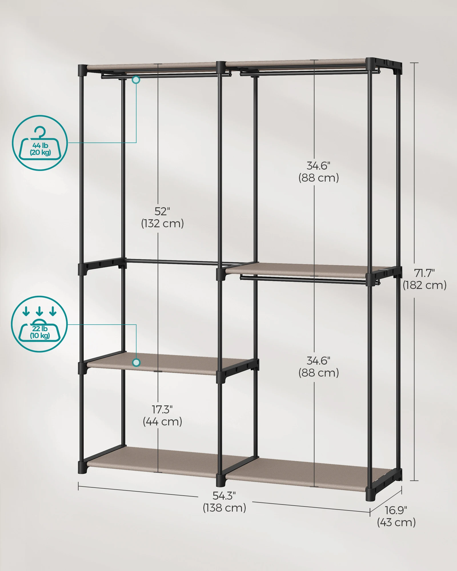 SONGMICS Portable Closet, Freestanding Closet Organizer, Clothes Rack with Shelves, Hanging Rods, Storage Organizer