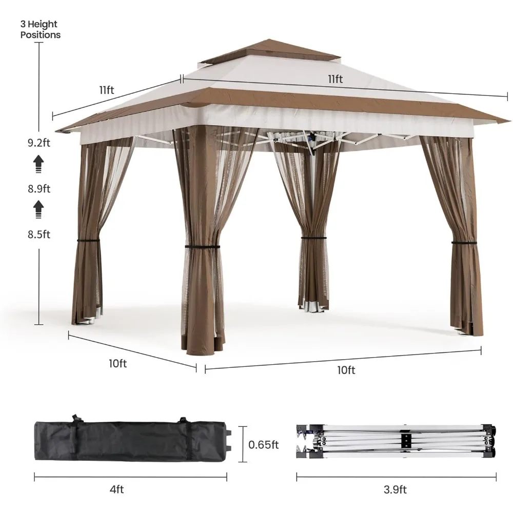 Pop Up Gazebo Tent with Mosquito Netting, Outoor Canopy Tent with 4 Sandbags, 8 Stakes, 4 Ropes, Roller Bag, Pop U