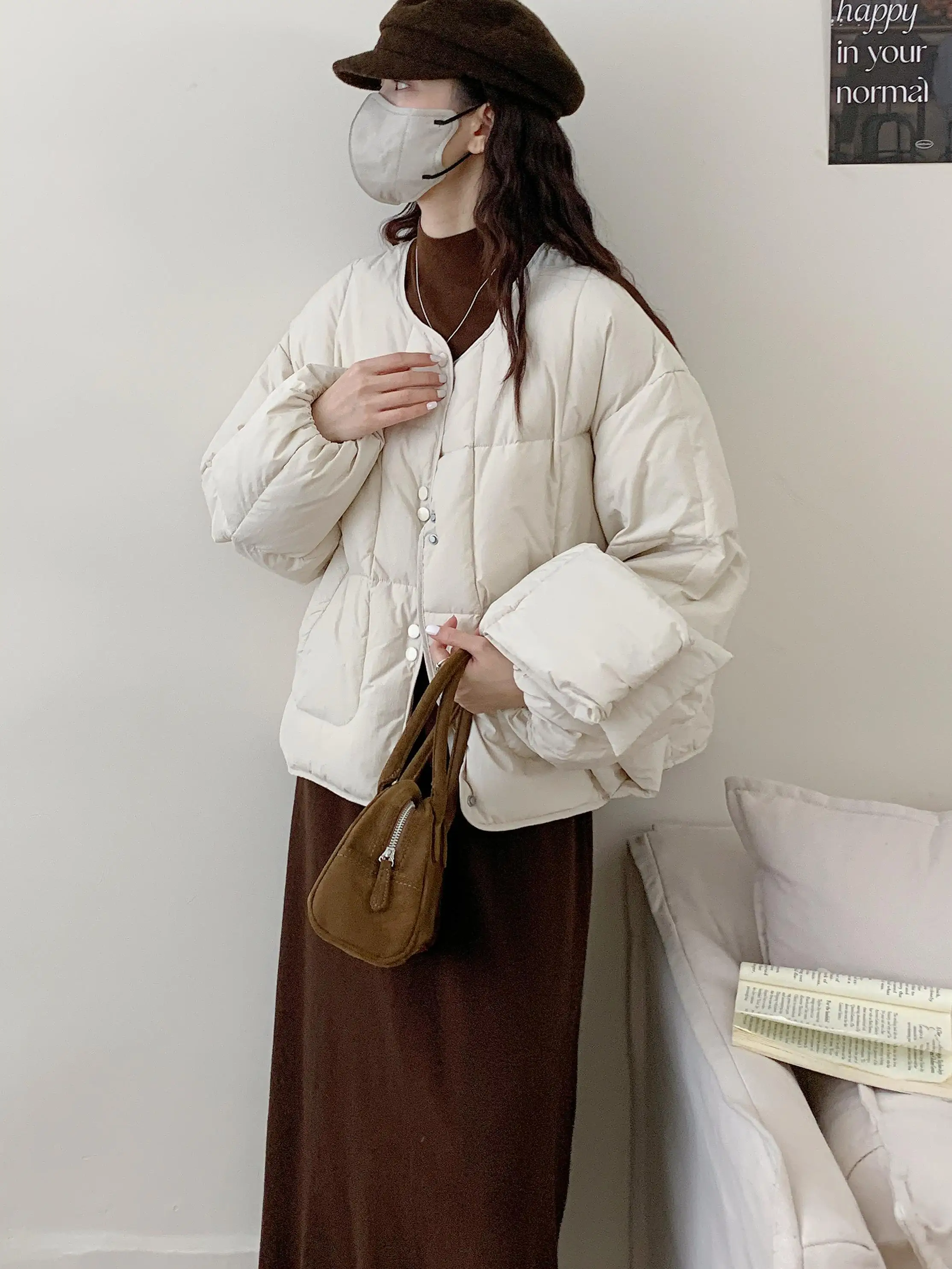 

Зимний женский пуховик Thiened ort White Du down, уютный круглый шарф Ne со встроенным шарфом, модный, простой, новинка 2023 года