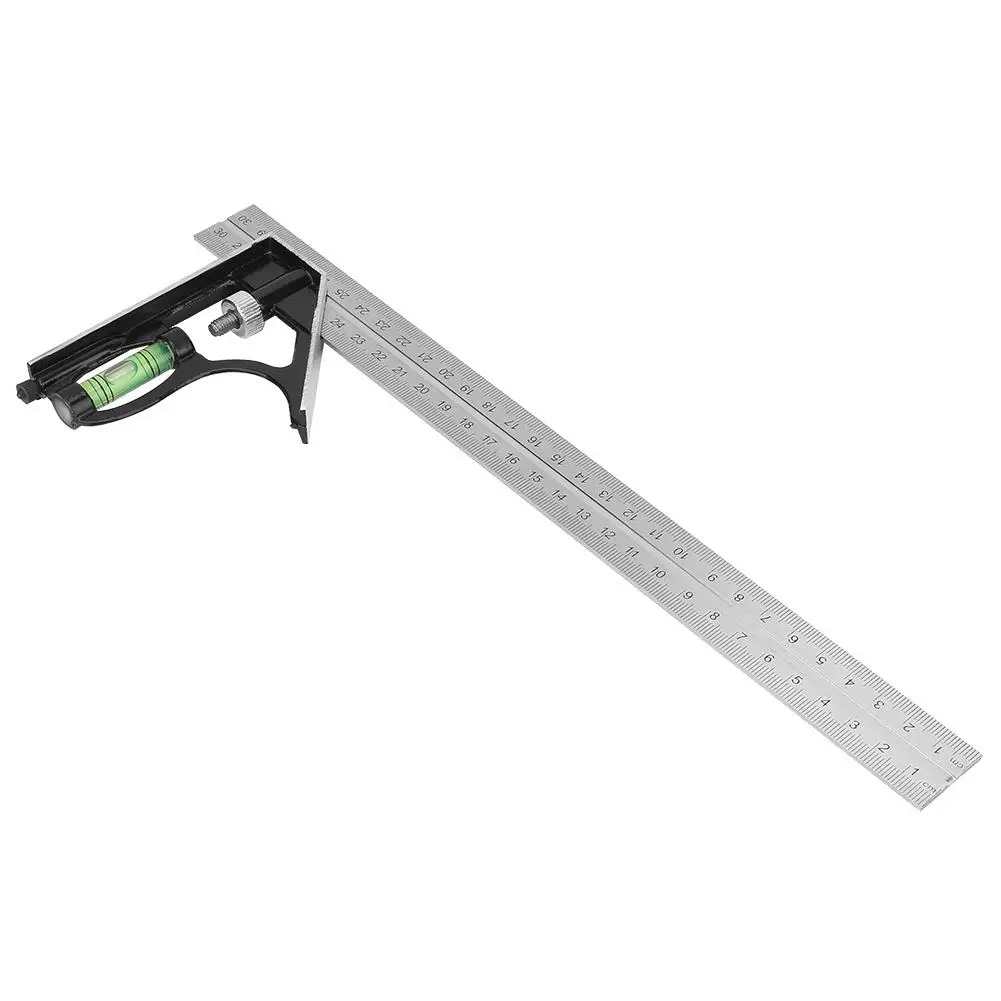 300mm Adjustable Combination Square Angle Ruler 45 90 Degree with Bubble Level Stainless Steel Tool for Precise Measurements