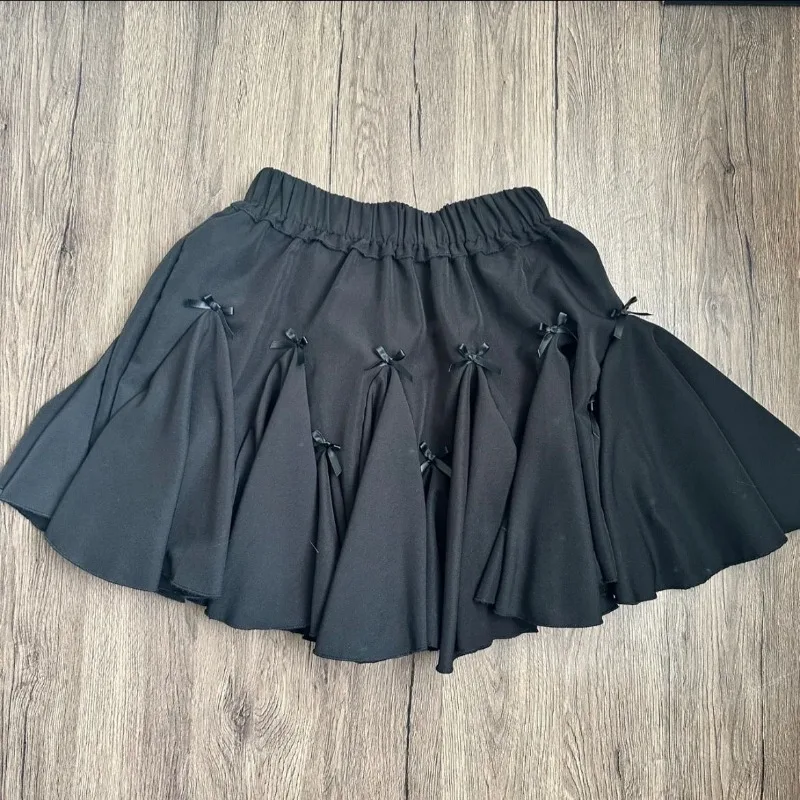 HOUZHOU rok Mini wanita Lolita Kawaii tidak beraturan Hem Bow Patchwork Coquette lucu A-line rok pendek putih gadis lembut Jepang