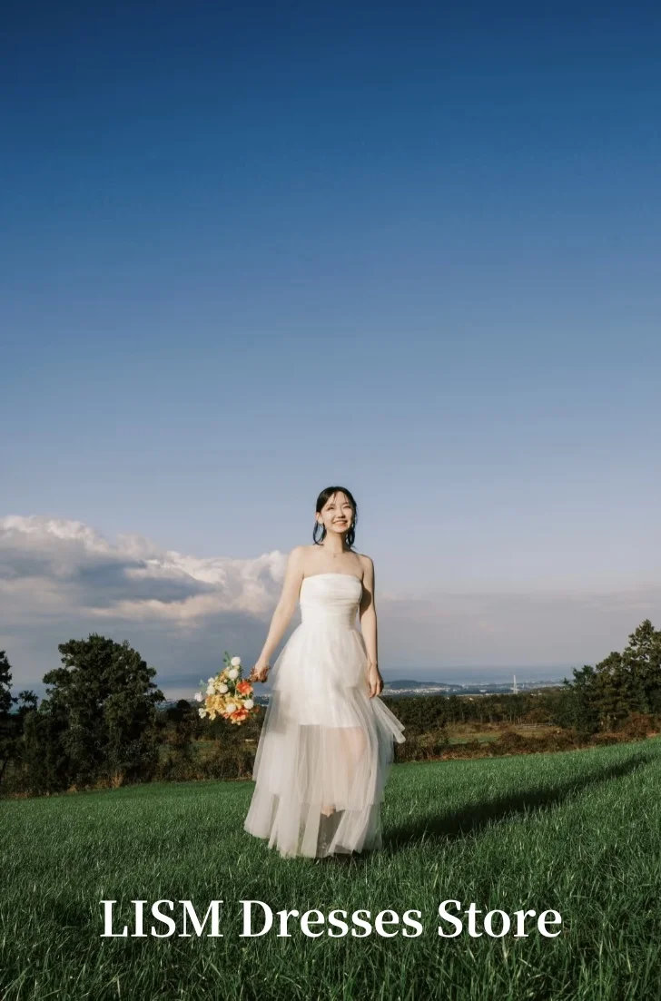 LISM Strapless A-Line Korea Wedding Dresses Photo Shoot Soft Tulle Floor Length Elegant Bridal Gowns 웨딩드레스 Customized Corsets