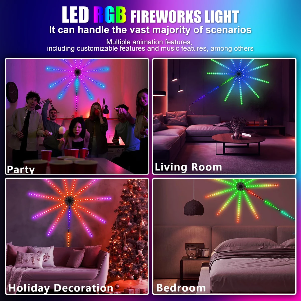 USB LED Smart Fireworks Lights Indoor Outdoor Sparkler Lights Remote & App Control Music Sync Wall Lamp For Room Party DIY Decor