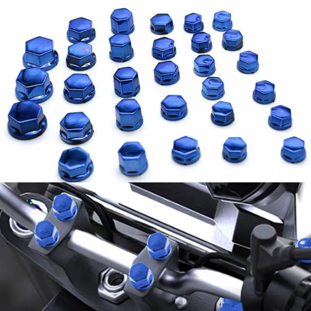 

8-20mm screws 30pcs/set Motorcycle Screw Nut Caps Motorbike Bolt Cover Decoration Blue fit for Yamaha Kawasaki Honda New