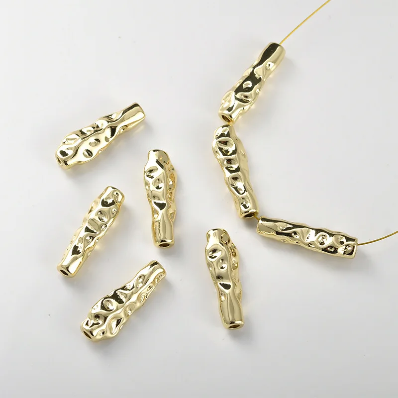Copper-plated 14k Gold Color Long Concave Dark Pattern Bead DIY Beaded Handmade Bracelet Necklace Accessories Material Wholesale