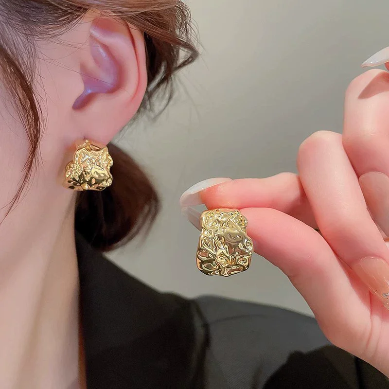 Golden Silver Color Metal C Shape Drop Earrings for Women Simple Fold Semicircle Geometry Dangle Earrings Trendy Punk Jewelry