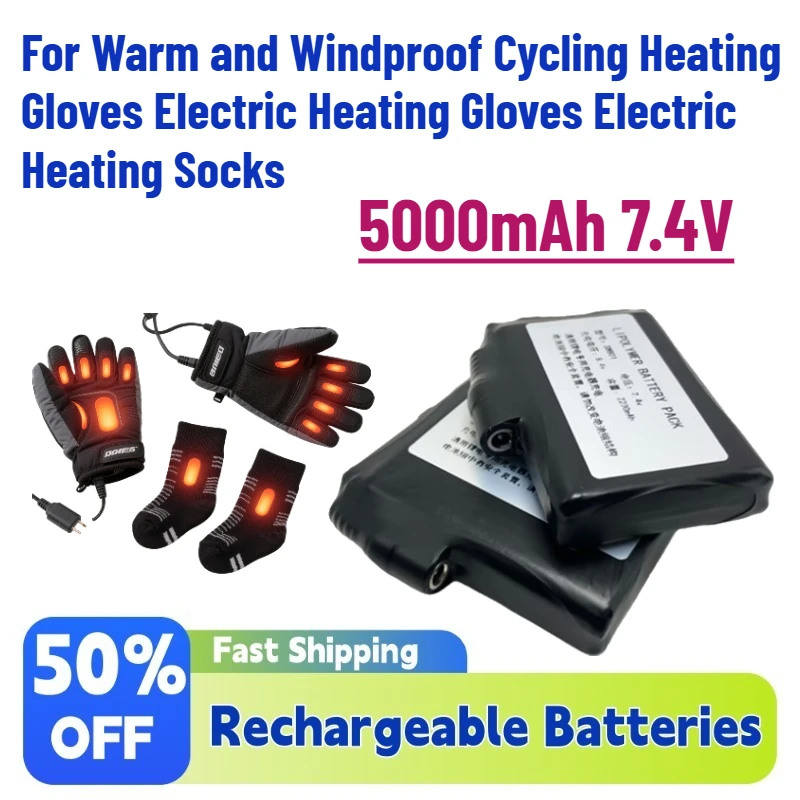 Upgrade 5000mAh 7.4V Li-Ion Battery for Warm and Windproof Cycling Heating Gloves Electric Heating Gloves Electric Heating Socks