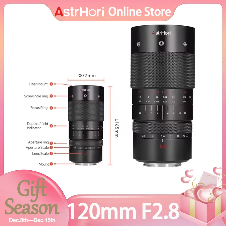 AstrHori 120mm F2.8 Full Frame Manual Focus 2X Ultra Micro Lens for Sony E Canon RF Canon EF Nikon Z L Mount Camera