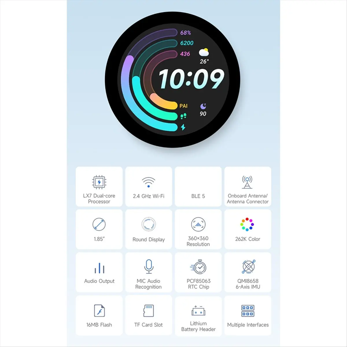 (ABDH) ESP32-S3 1.85 Inch Round Display Development Board 32-Bit LX7 Dual-Core Processor 360x360 Screen for WiFi & Bluetooth