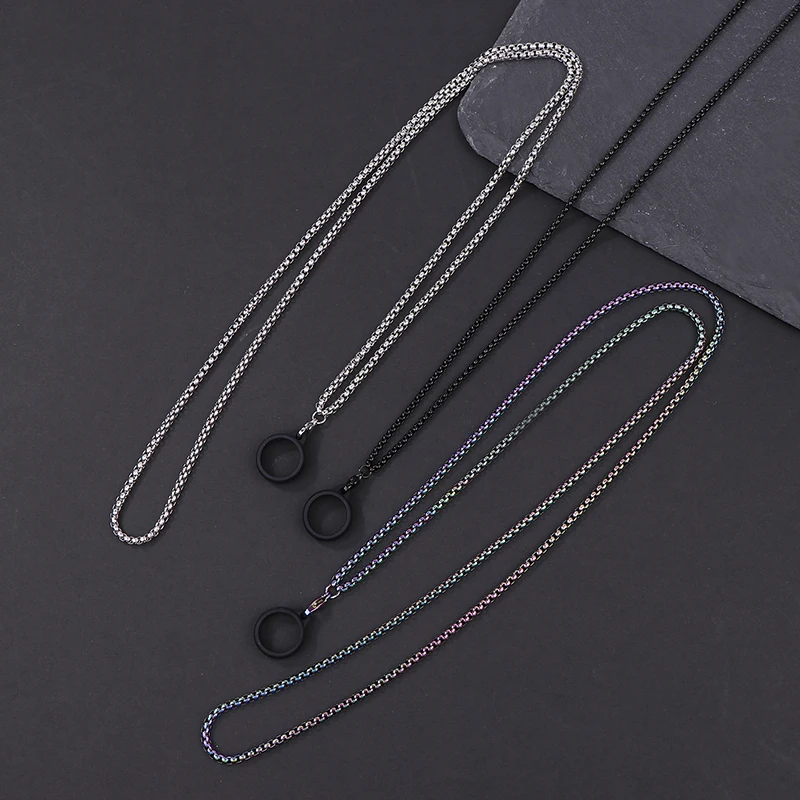 Anti-Lost Pen Lanyard Anti-drop Portable Metal Chain Necklace Lanyard Metal Lanyard Sling Snake Bone Chain With Rubble Ring