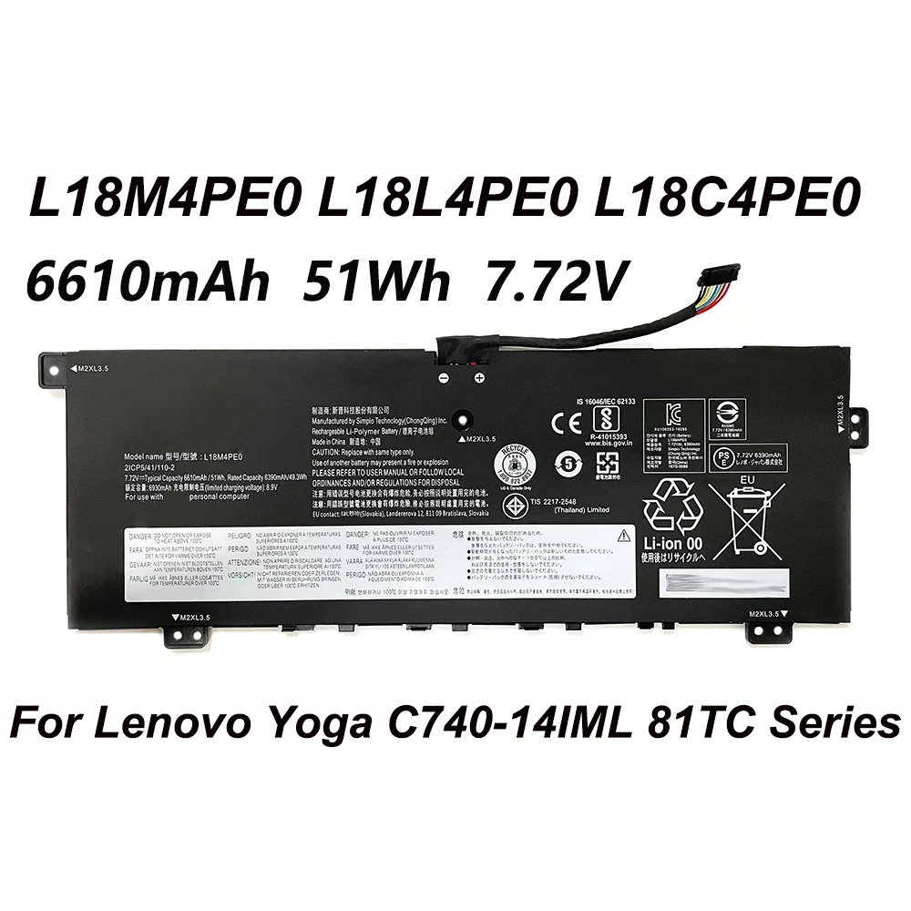 L18M4PE0 L18L4PE0 6610mAh/51Wh Laptop Battery For Lenovo Yoga C740-14IML 81TC000JUS 81TC000QUS 81TC003LUS 81TC00C4US Series