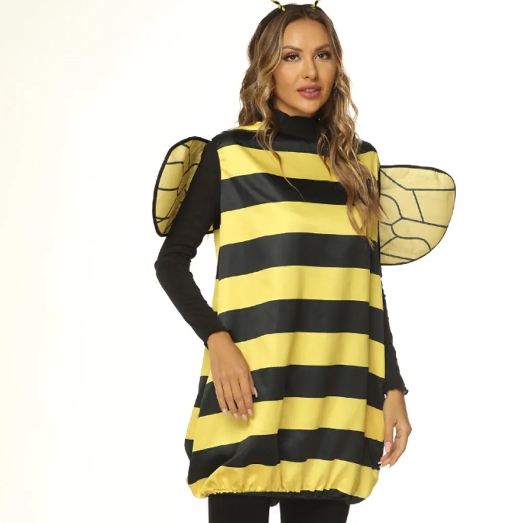 Conjunto de disfraz de abeja adorable, con mono y falda, y diadema con antenas, ideal para Halloween, carnavales y espectáculos teatrales.