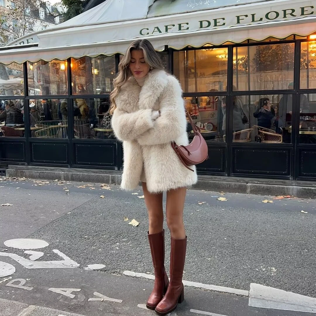 Taop & Za cappotto invernale da donna con effetto pelliccia artificiale nuovo bavero morbido e confortevole cappotto di pelliccia lungo dritto caldo