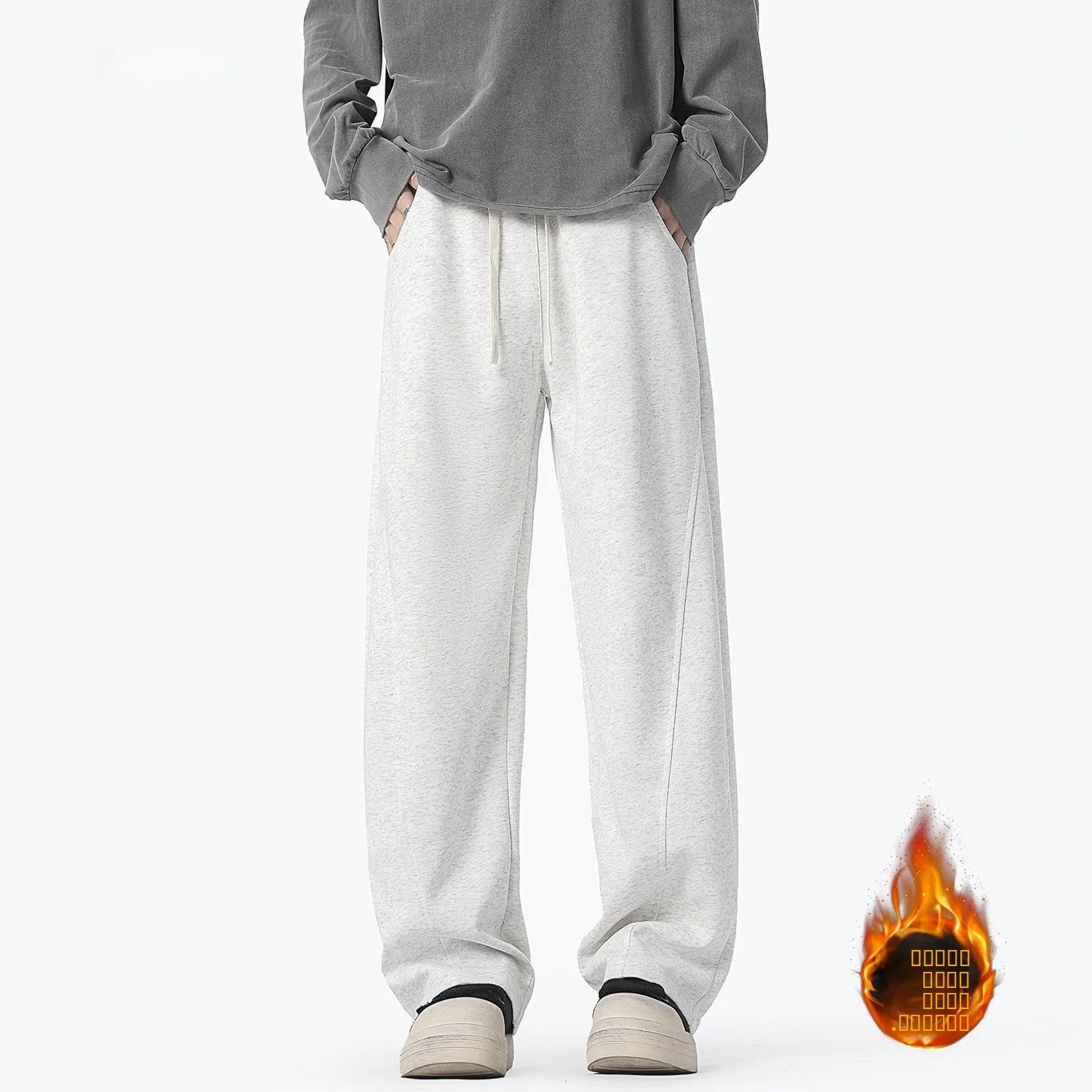 

VBBK ey Thiened Fce Lined Casual Pants Men's Loose Fitn Running Warm Trousers Couple Sports Pants Straight Leg