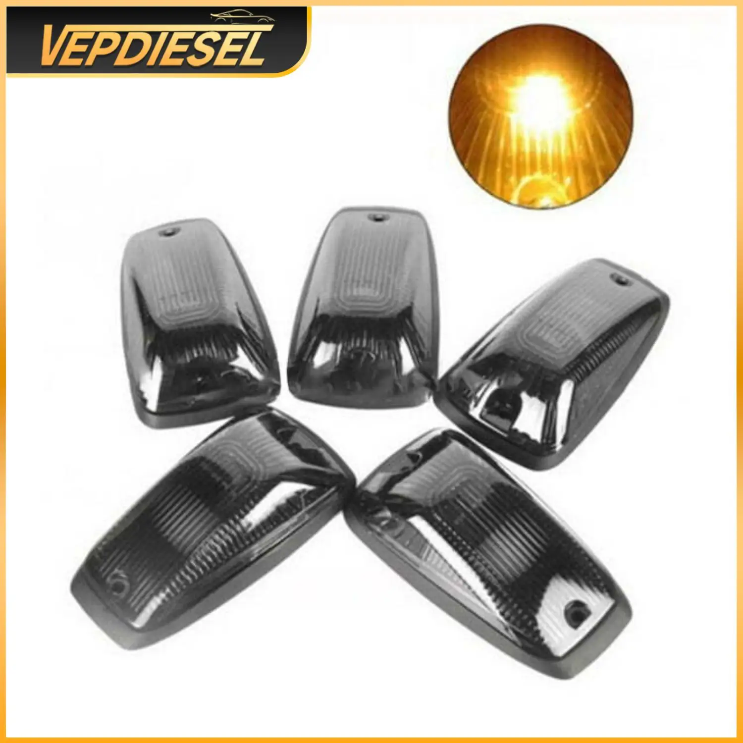 

5PCS Amber LED Cab Marker Roof Lights 11516638 15599040 15691885 264159BK For 1988-2002 Chevy/GMC Pickup Trucks