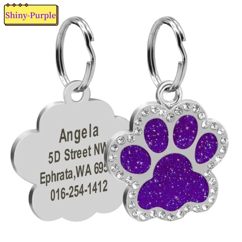 Stainless Steel Engraved Pet Name Collar Pendant ID Tags Personalized Anti-lost Engraved Diamond Pendant Necklace For Cat Dog ID