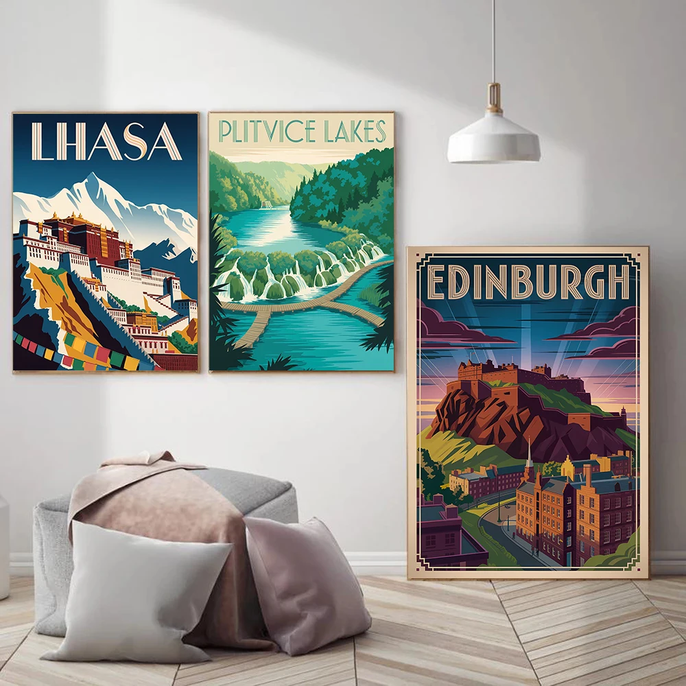 Kyoto Vintage Travel Posters Costa Rica Tropical Waterfall Rainbow Modern Prints Canvas Wall Art Pictures Home Living Room Decor