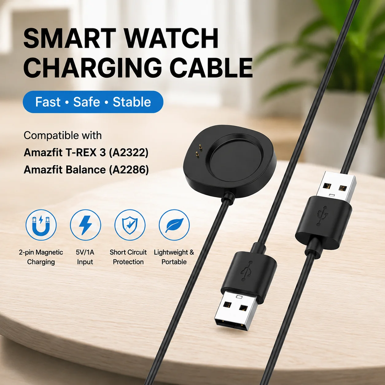 Charger Smart Watch Charging Cradle Dock Stand Cable Magnetic Cord Charger For Amazfit Balance A2286 / Balance 2 A2429 / T-Rex 3