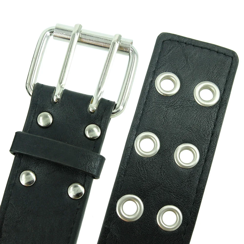 Fashion Women Punk Chain Belt Adjustable Black DoubleSingle Eyelet Grommet Metal Buckle Leather Men Waistband For designer Jeans