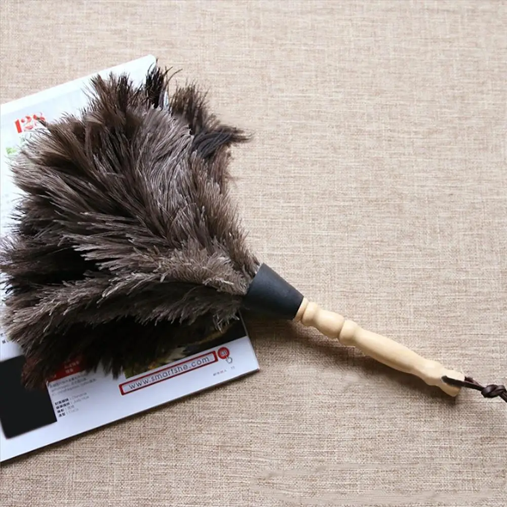 Anti Static Feather Duster Wooden Handle Dust Brush Home Cleaning Tool