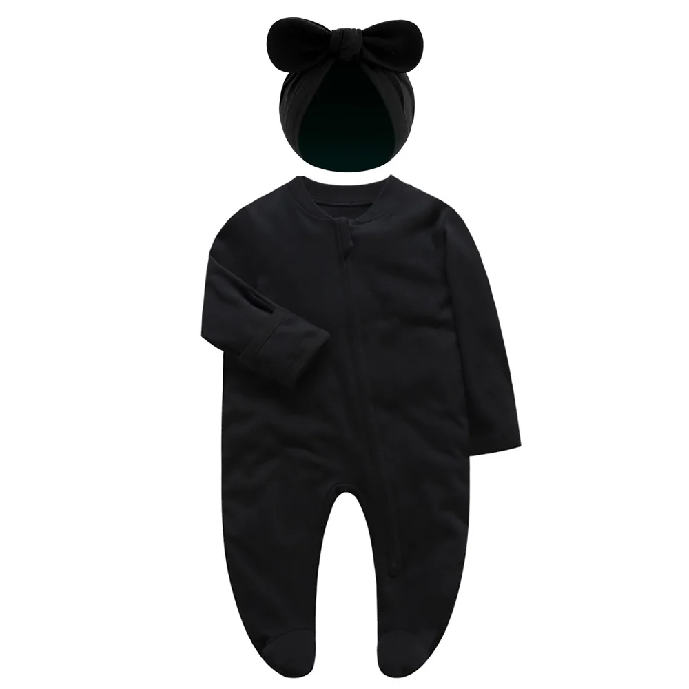 Unisex Newborn Baby Footed Pajamas Long Sleeve Zipper Romper Cotton Jumpsuit Solid White 0-12 Months Fashion Baby Clothes