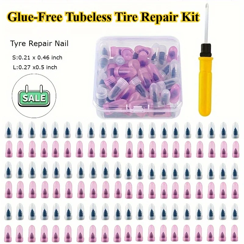 Glue-Free Tubeless Tire Repair Kit - Screw Plug Puncture Fix for Bike/Car/Motorcycle/Scooter, Fast & Easy w/ Durable Metal Tool