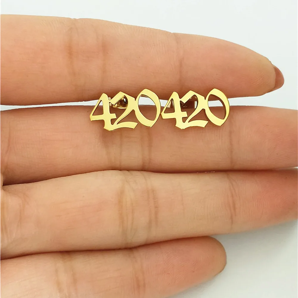 Custom Old English Number Stud Earrings Stainless Steel Personalized Customize Earrings Accessories For Women Men