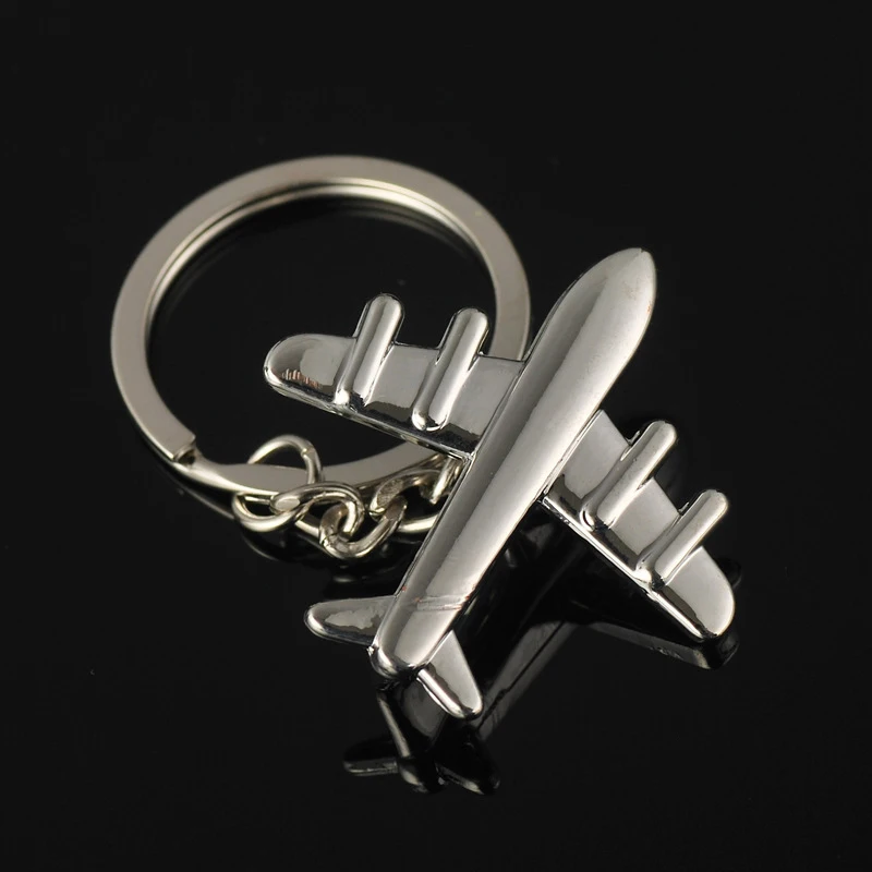 Metal Air Plane Model Key Chains Creative 3D Boeing Aircraft Keychain Silver Airplane Keyring Gift For Friends