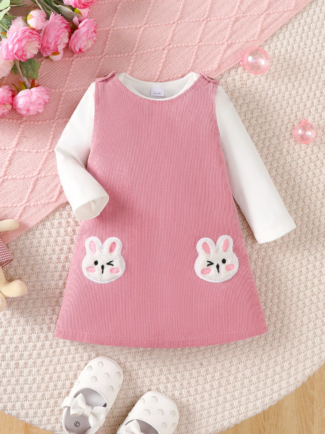 2PCS Baby Girl's Outfit Set with Embroidered Rabbit Coin Purse Vest And Dress Bottom Romper Set for Infants