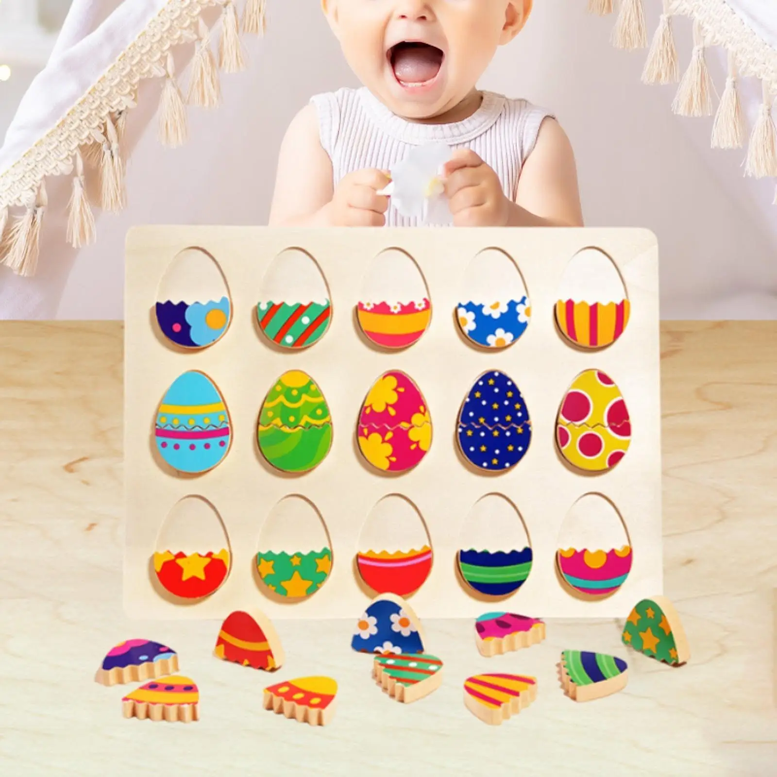 

Wood Shape Puzzle Set Easter Egg Matching Toy Color Recognition Kids Sensory for Boys and Girls Kindergarten Kids Birthday Gifts