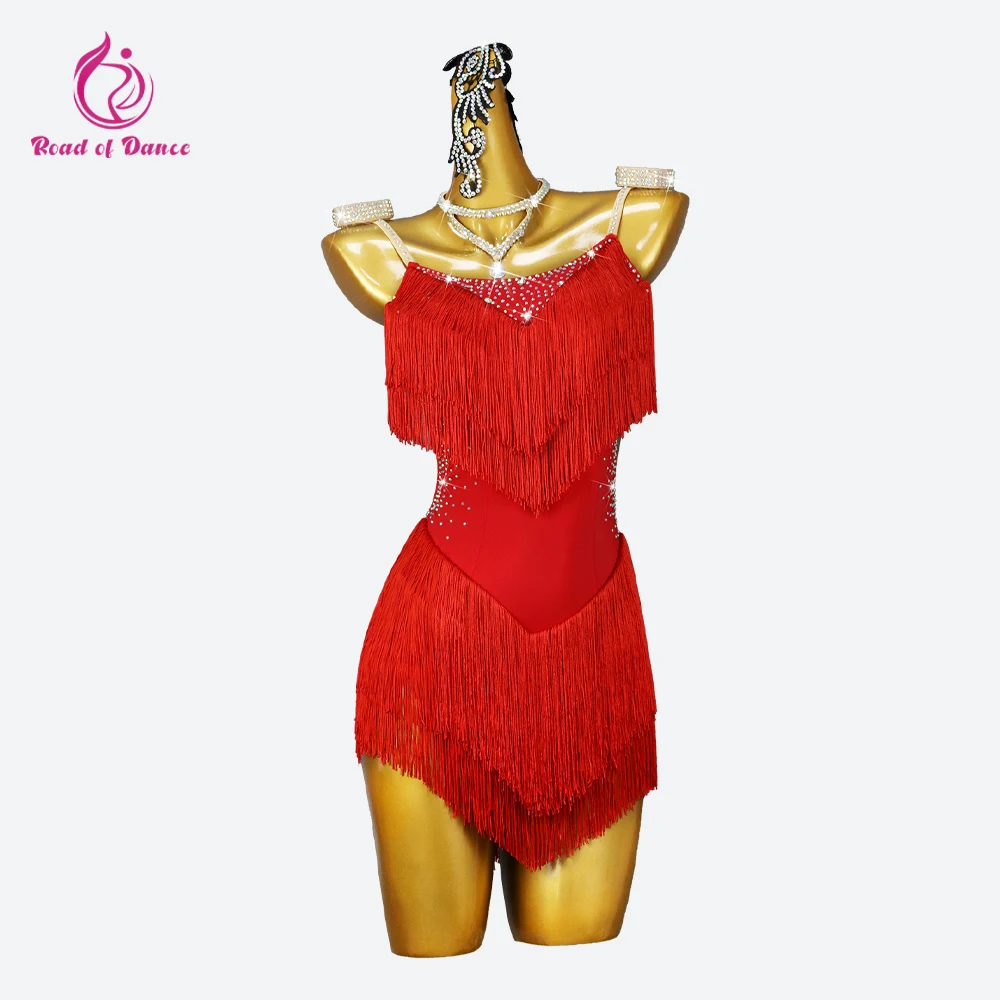 Red Latin Dance Dress 2024 Women Outfits Line Costume Elegant Ball Suit Girls Skirt Sports Clothing Top Kids Wear Party Practice