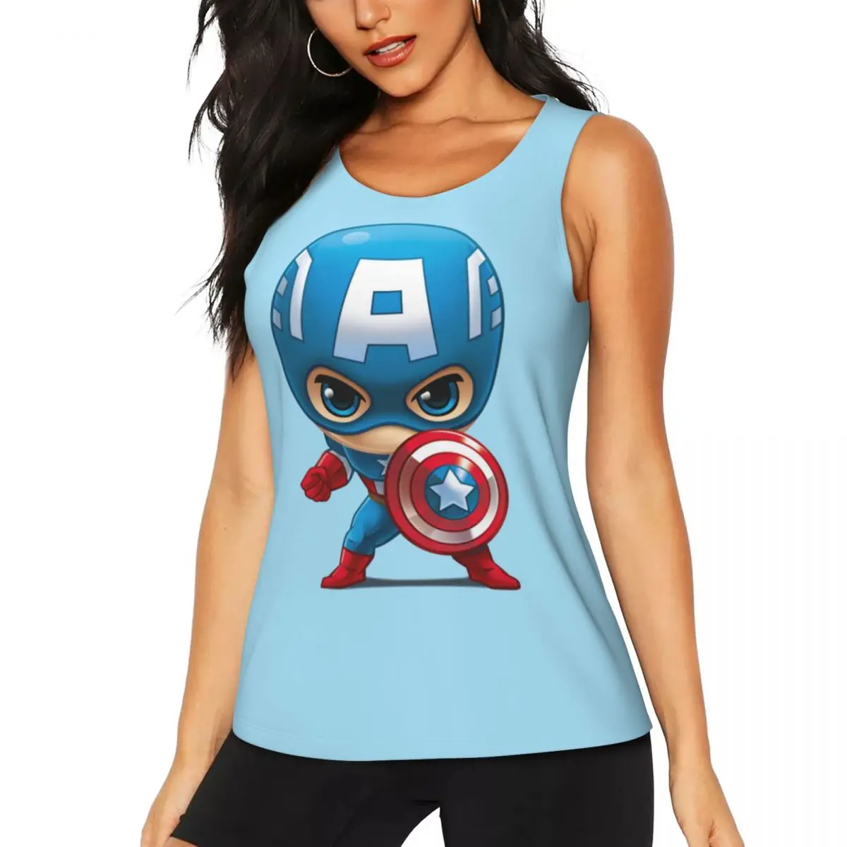 Custom Captain America Stylized Art Yoga Shirts Women's Athletic Gym Tank Tops