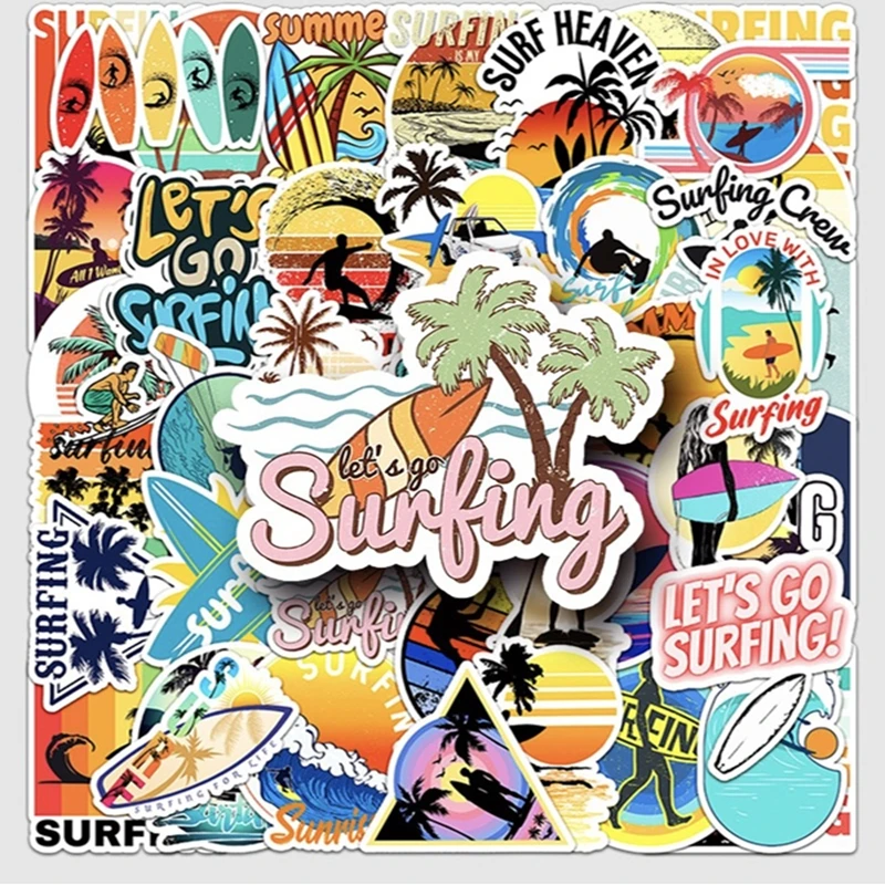 10/50pcs Summer Theme Stickers Beach Surfing Toy Gift Decal Phone Laptop Bottle Car Scrapbooking Waterproof Decorative Sticker