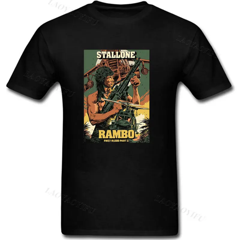 Rambo unido Gi Joe Estilo Vintage Stallone First Blood Parte II Camisetas holgadas informales ropa de calle divertida camiseta hombre