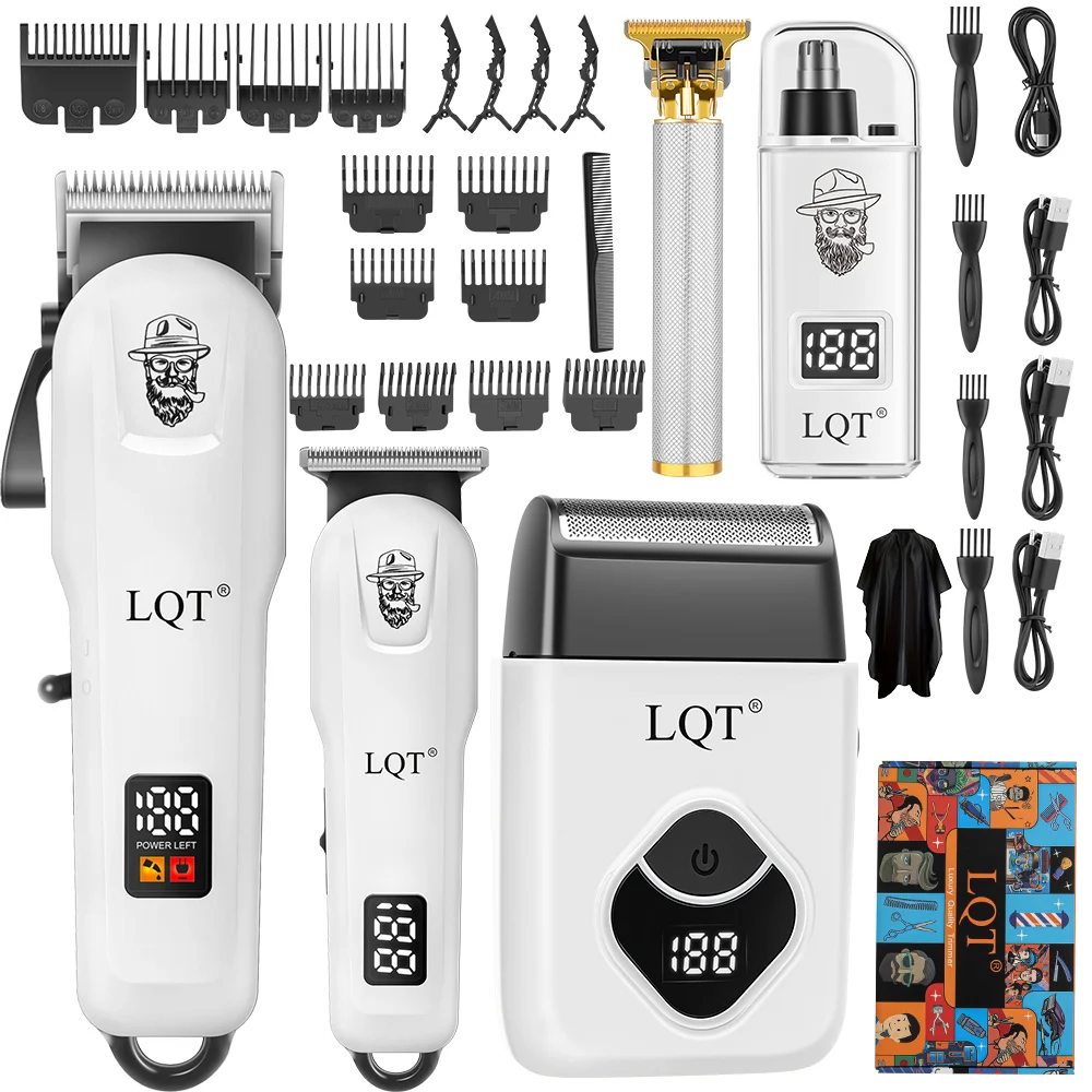 LQT Professional Hair Clipper Set For Men LCD Digital Display Barber Trimmer Shaver Grooming Kit Hair Cutting Machine Gift Set