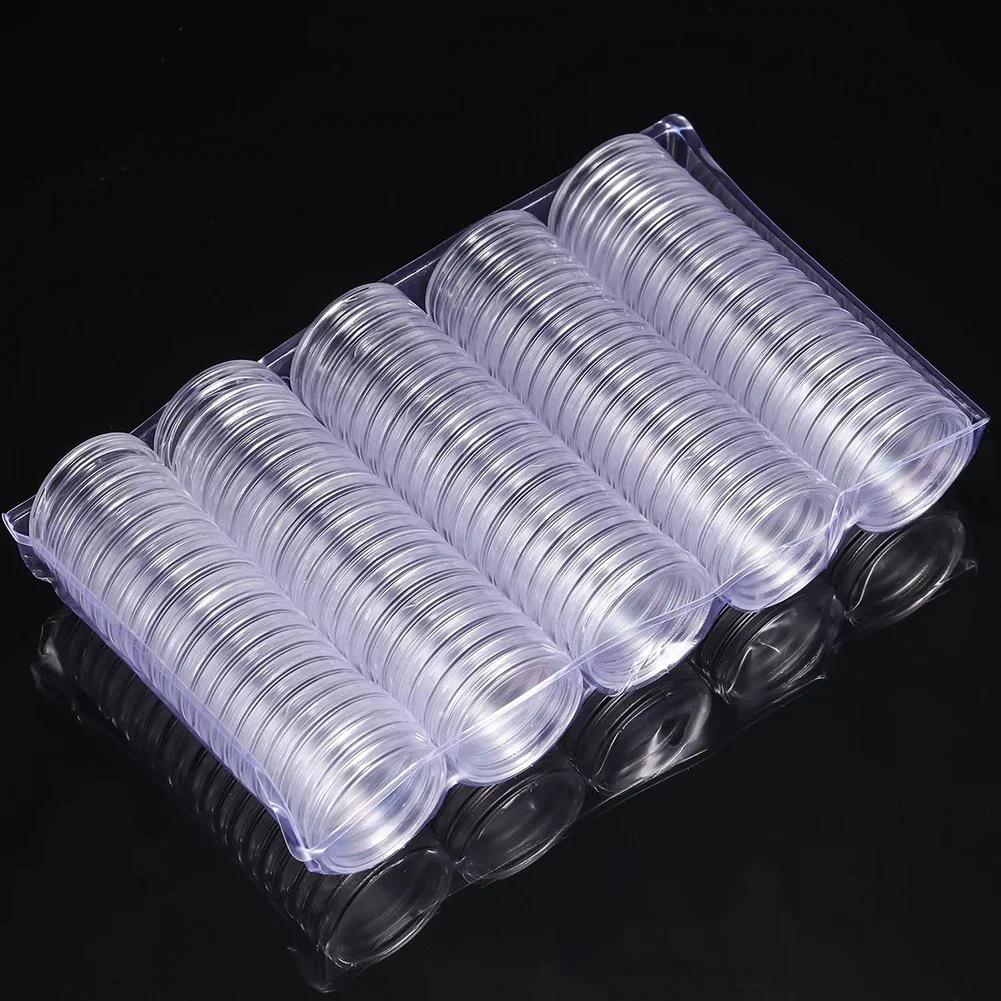 100/200pc 18-33mm Coins Capsules Holder Clear Round Plastic Coin Container Case Transparent Collectable Coin Storage Gifts Box