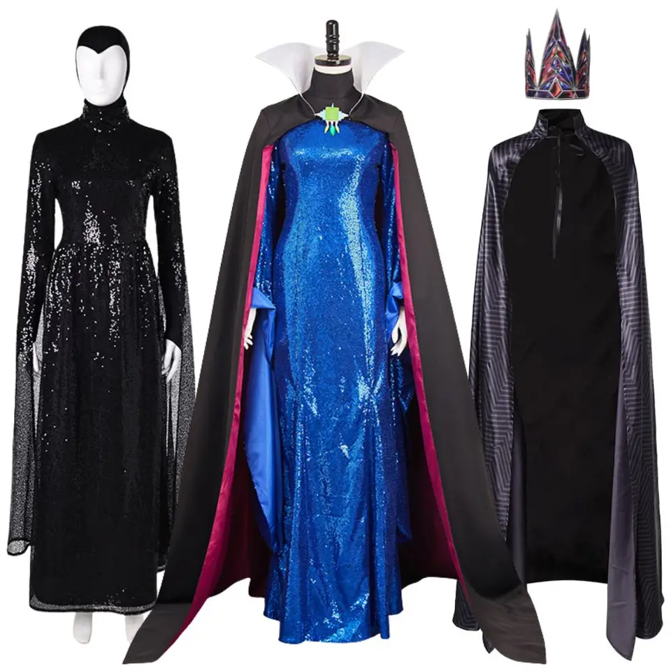 Evil Queen Snow White Cosplay Dress Crown Cloak Women Costume Disguise Roleplay Outfit Fancy Dress Up Halloween Carnival Suit