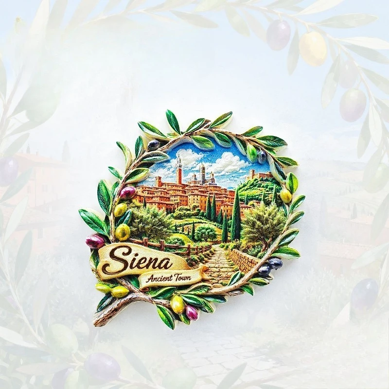Siena Olive Leaf Fridge Magnet - Rustic 3D Tuscan Souvenir Unique Italian Gift for Travel & Mediterranean Decor