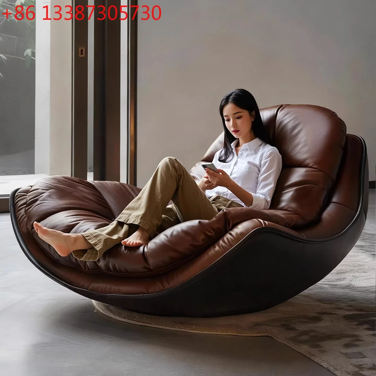 Modern simple leather sofa chair living room single recliner light luxury