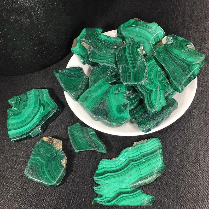 

Natural Malachite Crystal Rough Slices Polished Healing Gem Slate Home Decor Meditation Chakra Garden