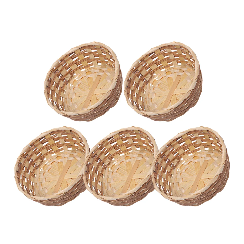 

5 Pcs Bamboo Fruit Basket Candy Plate Dessert Woven Storage Baskets Tabletop Container Household Tray
