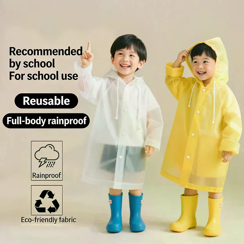 Capa de chuva descartável infantil, tipo macacão, adequada para crianças carregarem mochilas, poncho longo para chuva