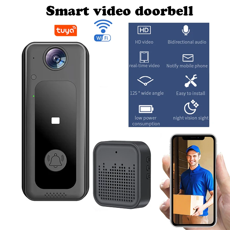 

WIFI Wireless Smart Doorbell With Camera Remote Two-Way Voice Intercom Night Vision Home Video Doorbell for Family Safety
