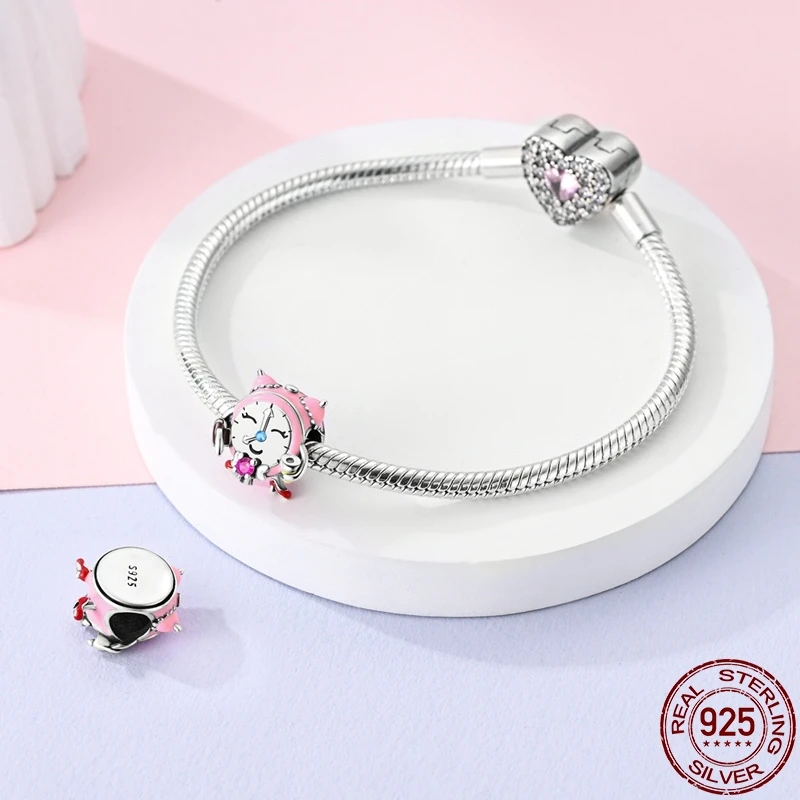 S925 Sterling Silver Work Alarm Clock Beads Charms Fit Original Pandora Bracelet DIY Beads For Women Birthday Fine Jewelry Gift