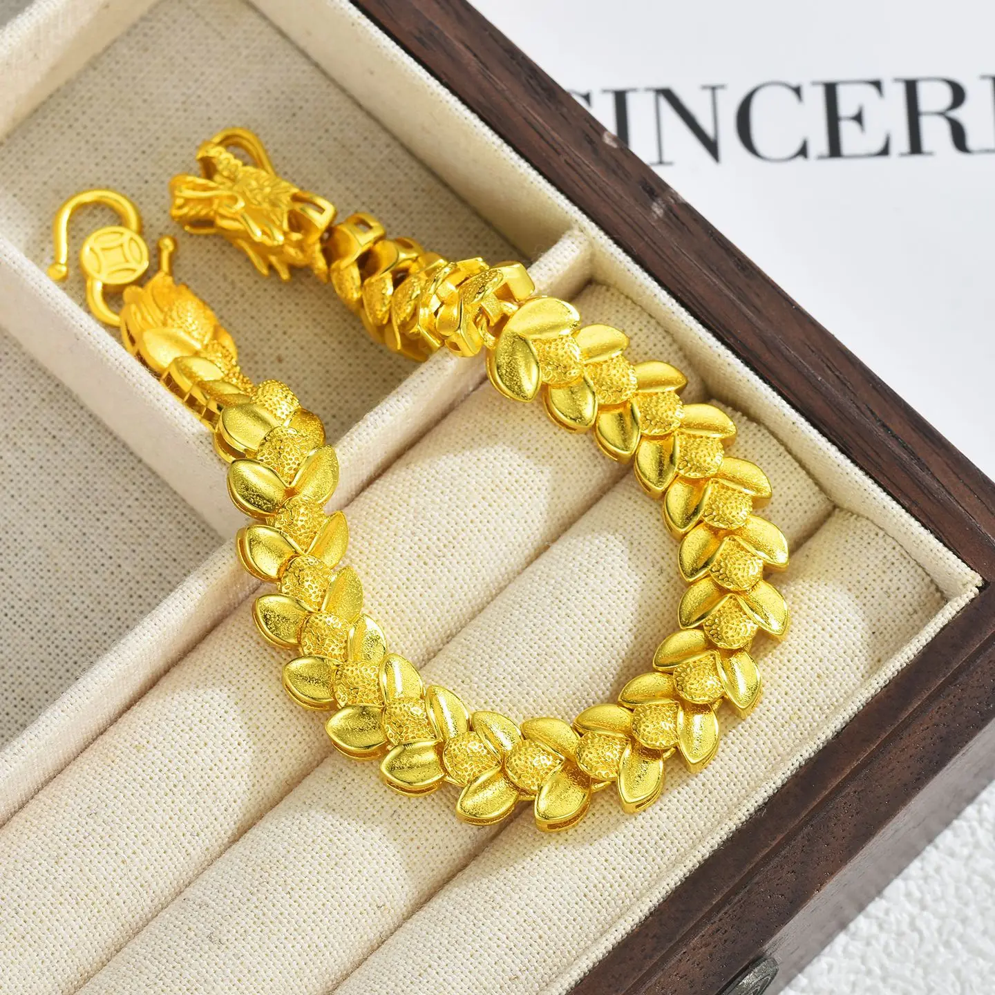 Luxury 24K 9999 Pure Gold real gold Dragon Scale Bracelet Men's Dragon Scale Bracelet