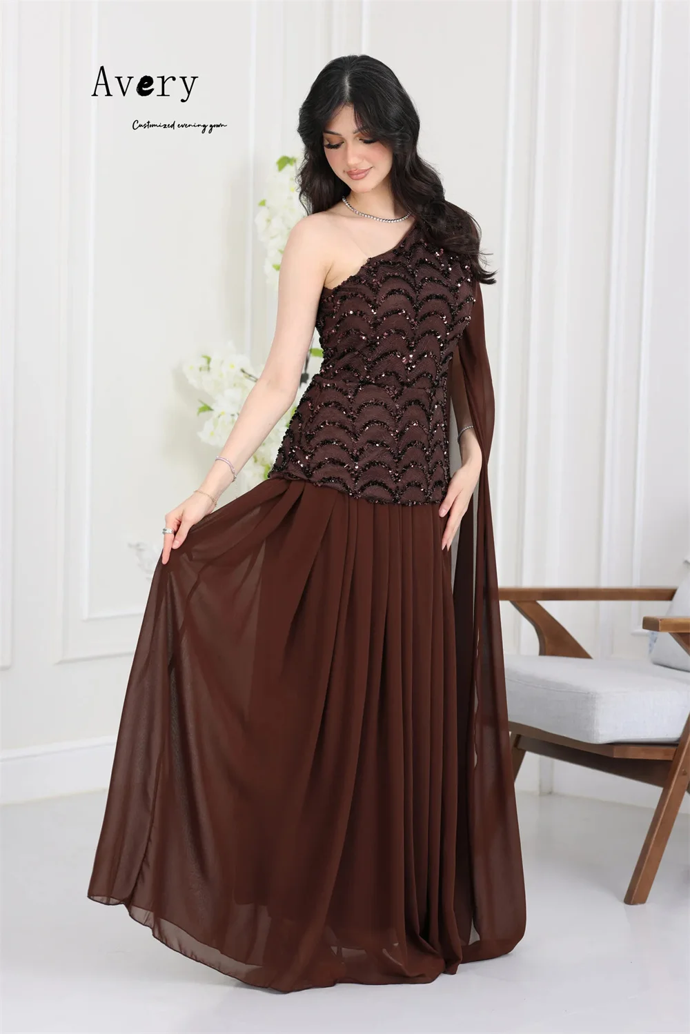 Avery Maßgeschneiderte glänzende A-Linie-Spitze, schulterfrei, elegante Damenkleider für Hochzeit, Party, Damen-Abendkleid, Luxus-2025, Abschlussball